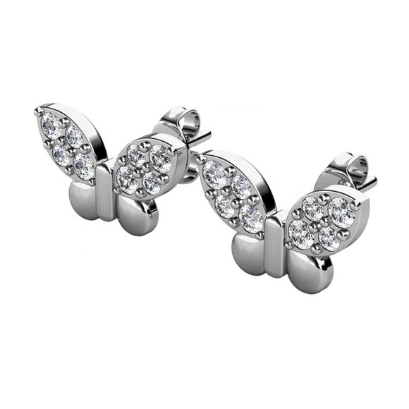 Silver Butterfly Stud Earrings Made‎ With Australian Crystals Summer - Picture 4 of 4